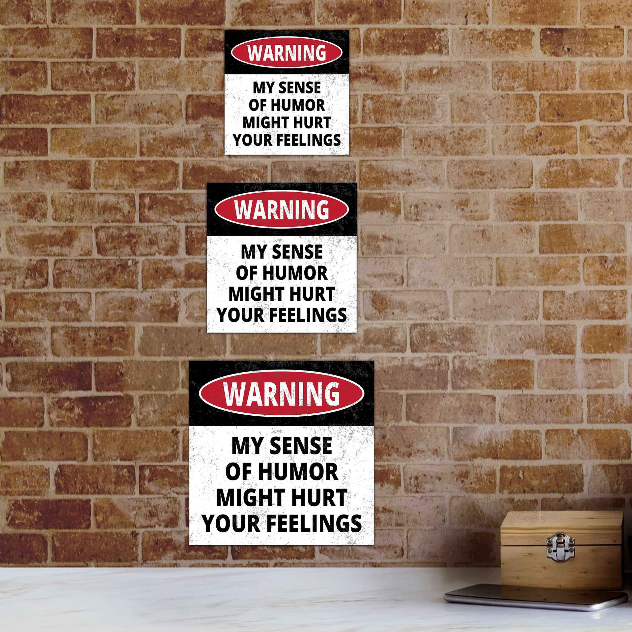 Square Plus Warning My Sense Of Humor Might Hurt Your Feelings Wall or Door Sign | Easy Installation | Funny Home Decor for Garage Bar Workshops