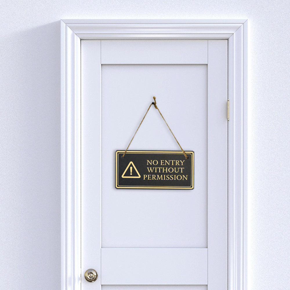 No Entry Without Permission 5x10 Hanging Plus Wall or Door Sign | Rustic Twine | Workplace Safety Signage