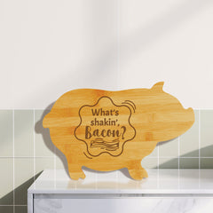 What’s shakin’, bacon? (13.75 x 8.75") Pig Shape Cutting Board | Funny Decorative Kitchen Chopping Board