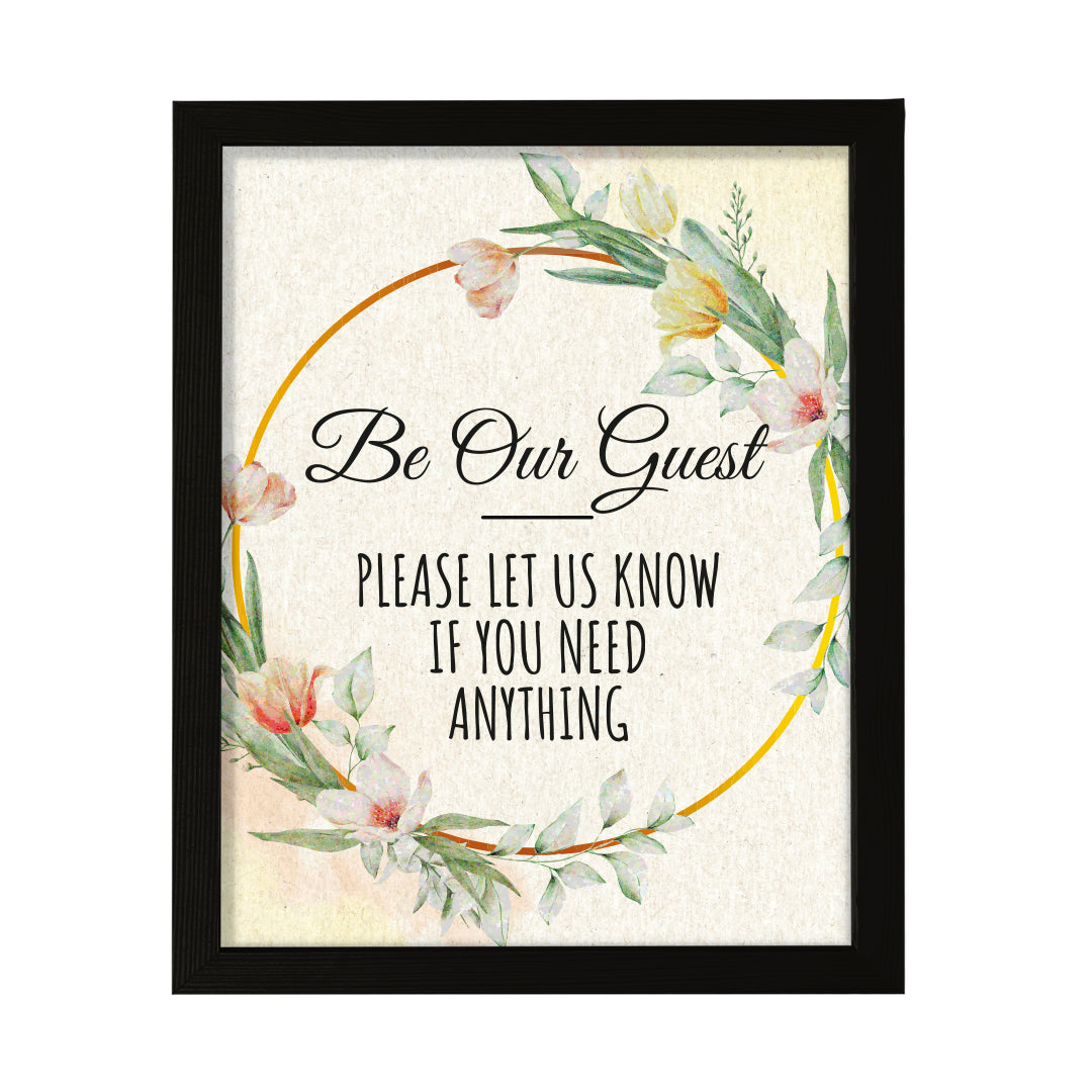 Signs ByLITA Be Our Guest - Please Let Us Know If You Need Anything, Floral FRAMED Print Short Term Rentals Guest Signage Hospitality Wall Art