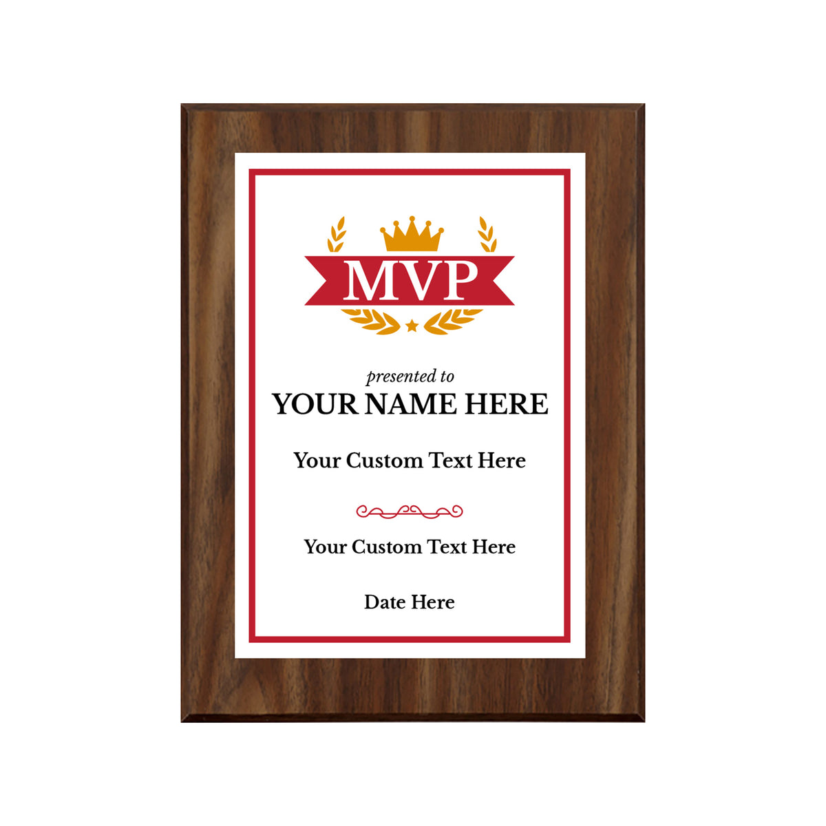 MVP (Most Valuable Player) Customizable Award Plaque | Easel Mount Option | Achievement and Recognition Personalizable Plaques