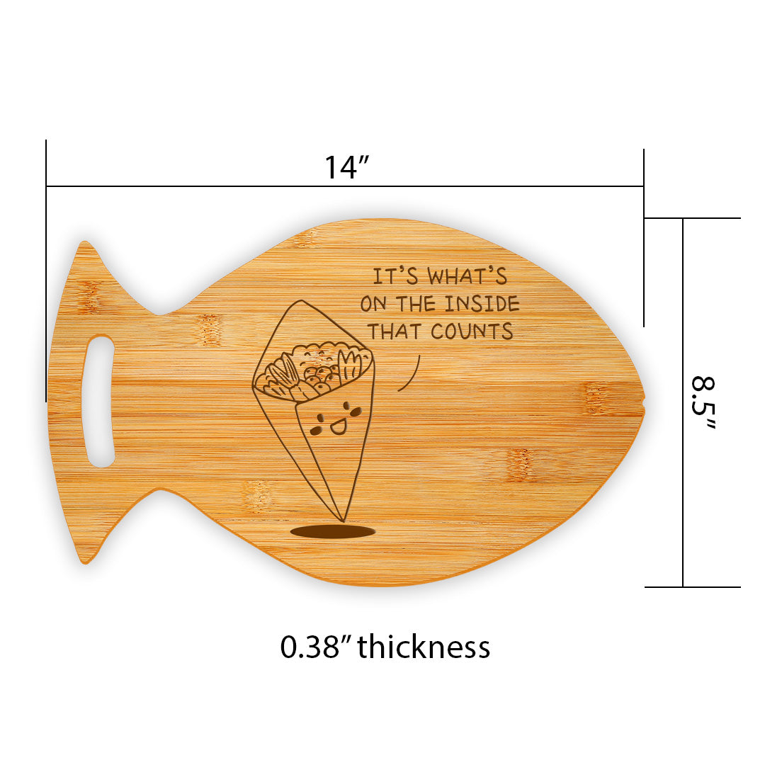 It's What's On The Inside That Counts 14 x 8.5" Fish Shape Cutting Board | Decorative Kitchen Accessory For Sushi Lovers