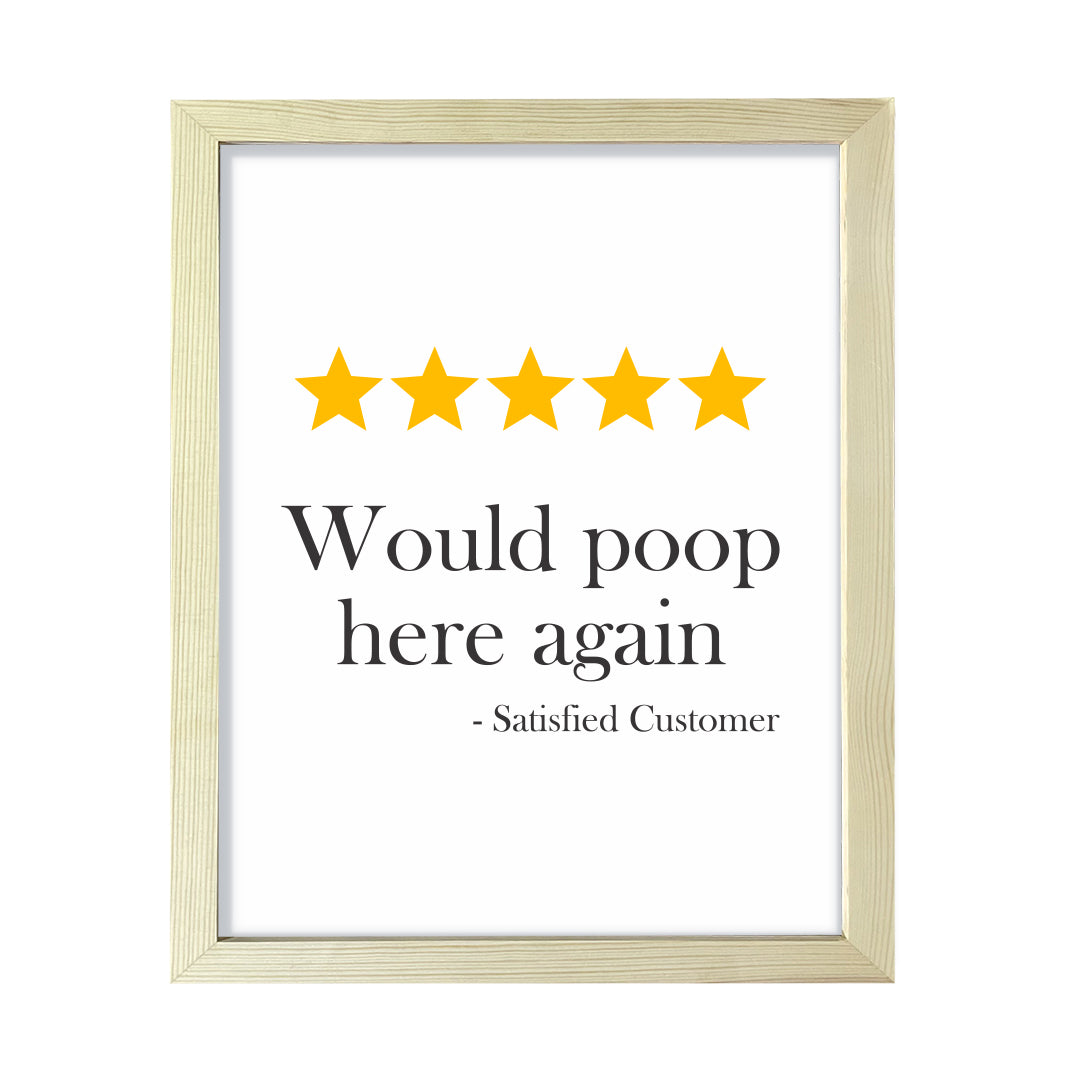 Would Poop Here Again, Bathroom Framed Wall Art, Home Décor Prints
