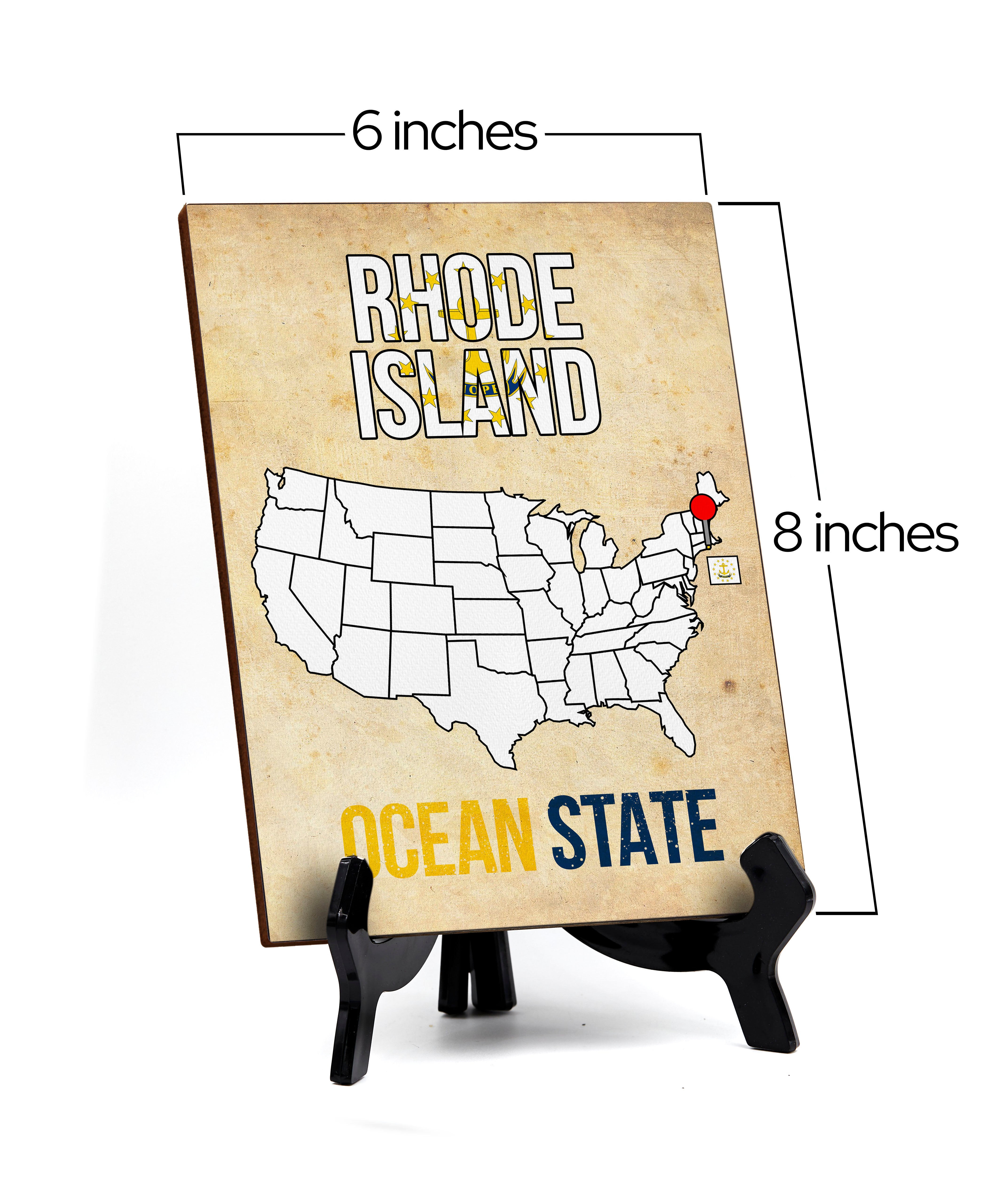 Rhode Island: Ocean State Table Sign with Acrylic Stand (6x8“) | State Pride Collection | Perfect Gift for Coworkers or Family