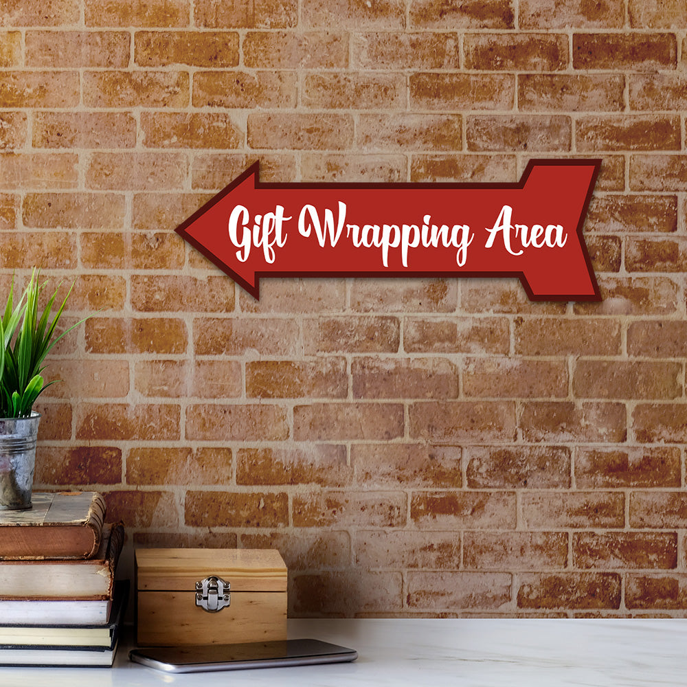 Arrow Shape Plus Gift Wrapping Area 12x4" Wall or Door Sign | Christmas Holiday Decoration