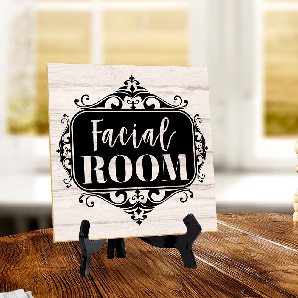 Facial Room 5"x 5" Square Table Sign With Acrylic Easel | Home & Office Decor