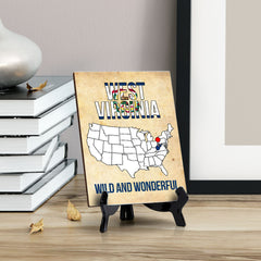 West Virginia: Wild and Wonderful Table Sign with Acrylic Stand (6x8“)| State Pride Collection | Perfect Gift for Coworkers or Family