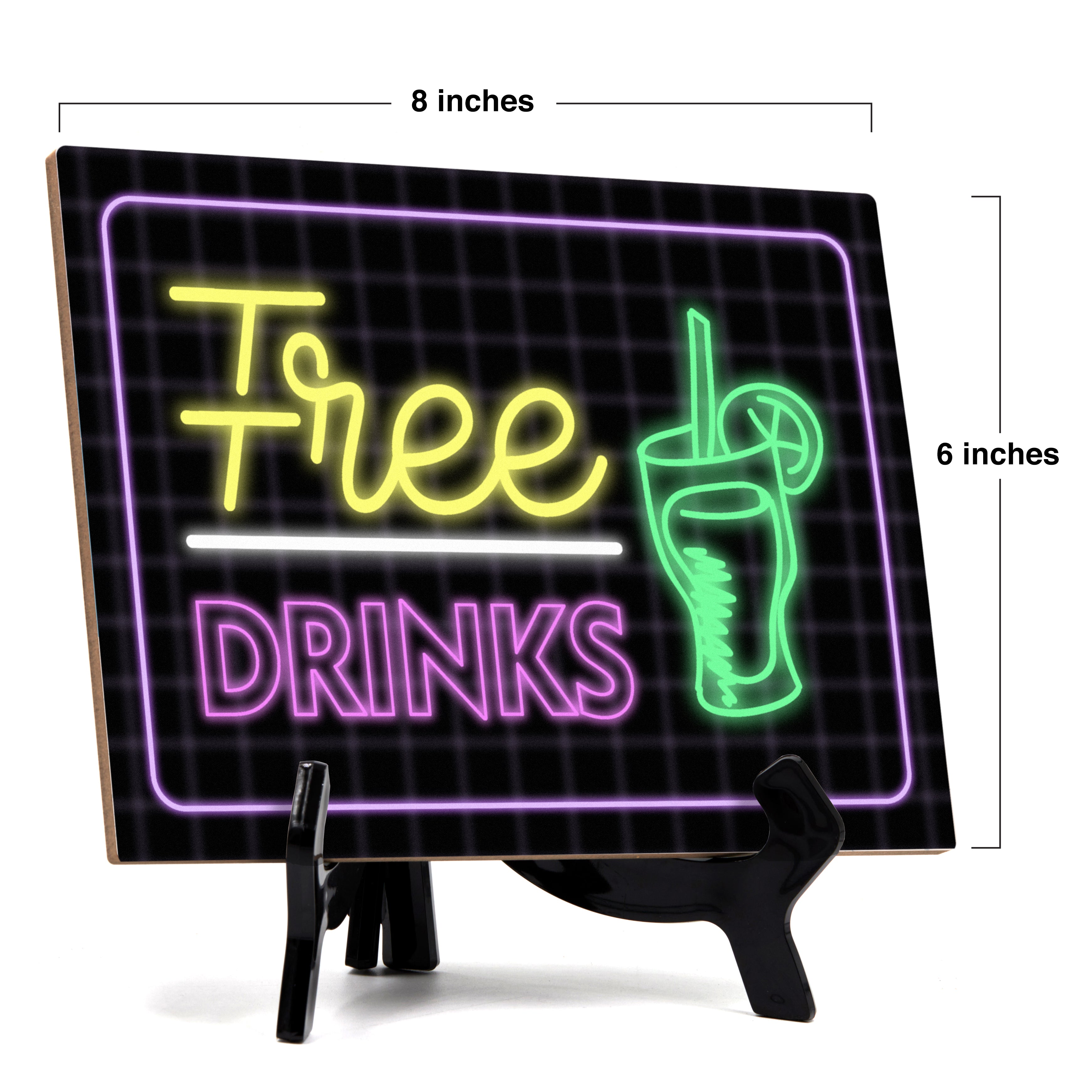 Signs ByLITA Free Drinks Wedding Decoration Table Sign with Acrylic Stand (6x8“)