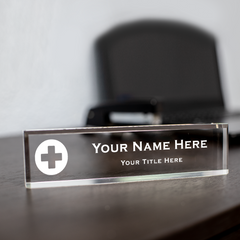 Doctor Themed, Medical Cross, Personalized Acrylic Desk Sign for Doctor and Medical Professionals (2 x 10")