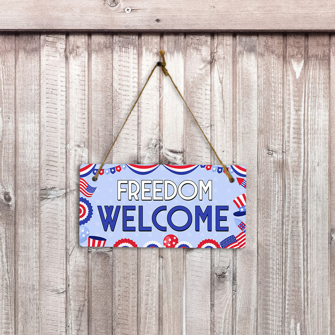 Freedom Welcome 5x10 Hanging Plus Wall or Door Sign | USA Home Decor