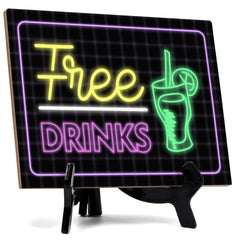 Signs ByLITA Free Drinks Wedding Decoration Table Sign with Acrylic Stand (6x8“)