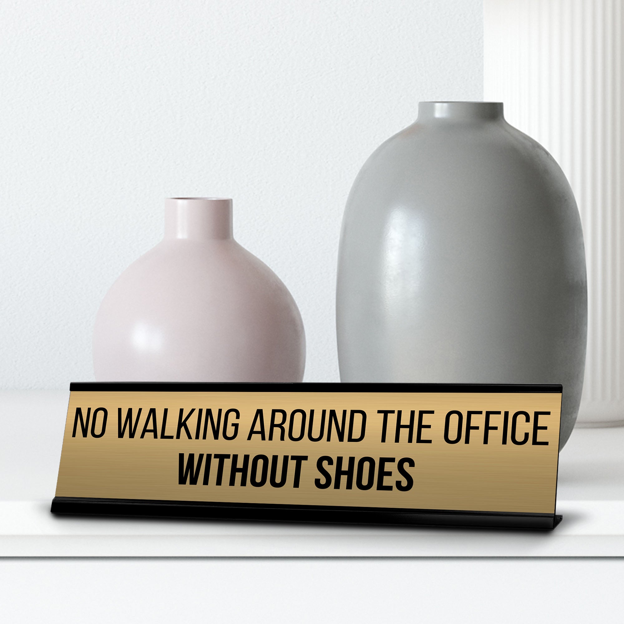 Signs ByLITA No walking Around the Office Without Shoes Office Decoration Gift Black Frame Desk Sign (2x8")