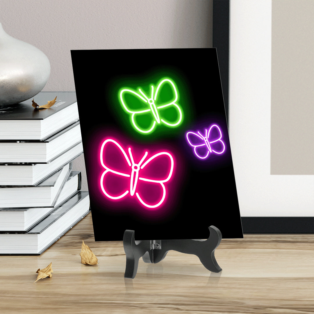 Butterflies Neon Graphic Style Table Sign with Acrylic Stand (6x8“) | Live Streamer Gaming Themed Decoration