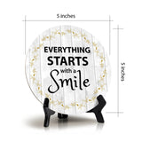 Signs ByLITA Circle Everything Starts With a Smile Wood Color, Table Sign (5"x5")