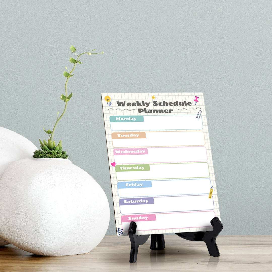 Weekly Schedule Planner Dry Wipe Liquid Chalk Table Sign (6x8") Office And Home Reminders | Personal Schedule | No Pen Included