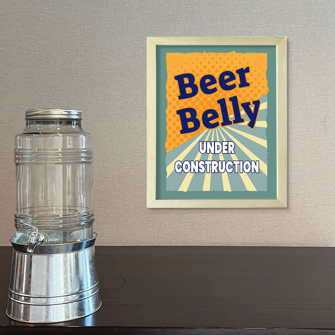Designs ByLITA Beer Belly Under Construction, Framed Wall Art Print | Funny Home Decor