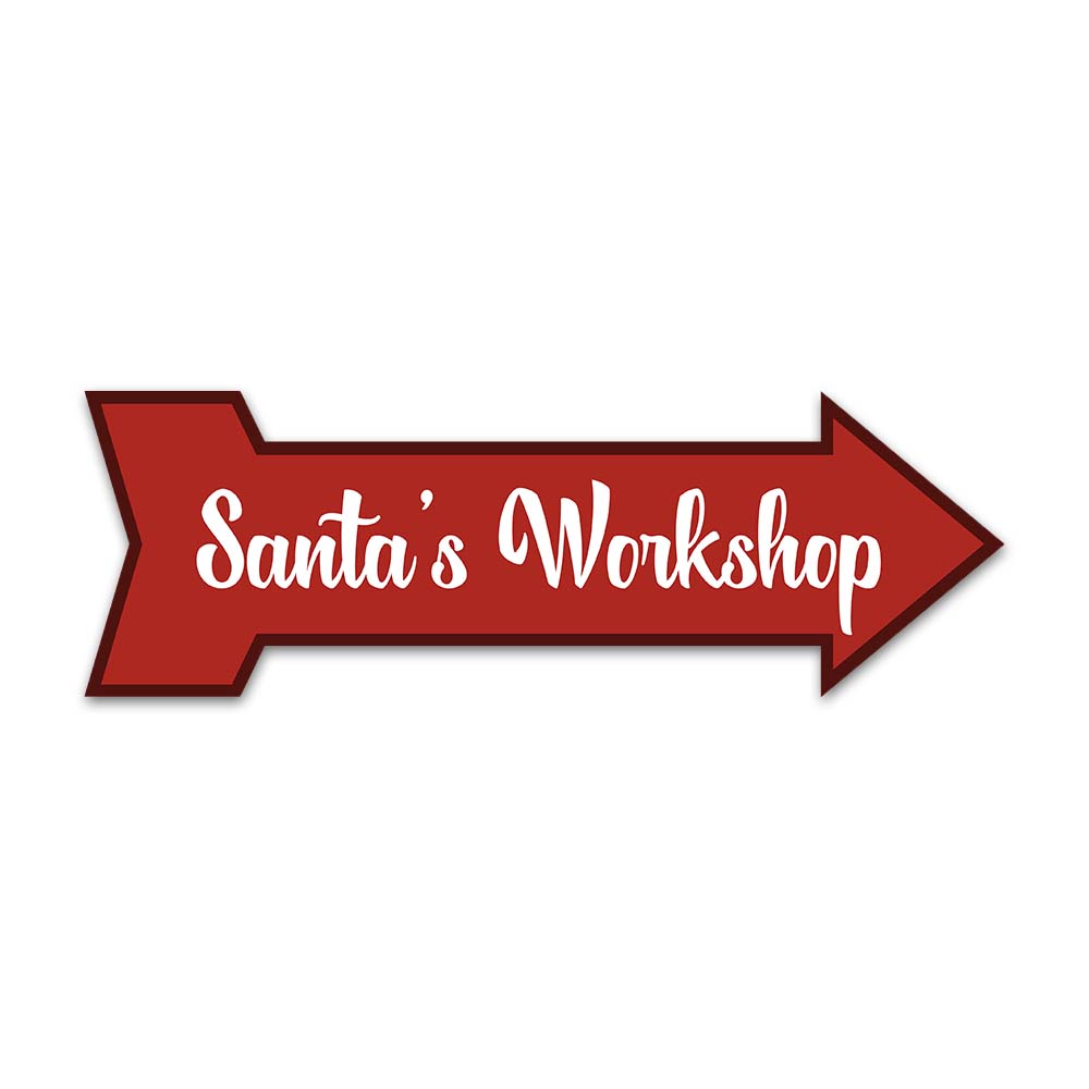 Arrow Shape Plus Santa's Workshop 12x4" Wall or Door Sign | Christmas Holiday Decoration