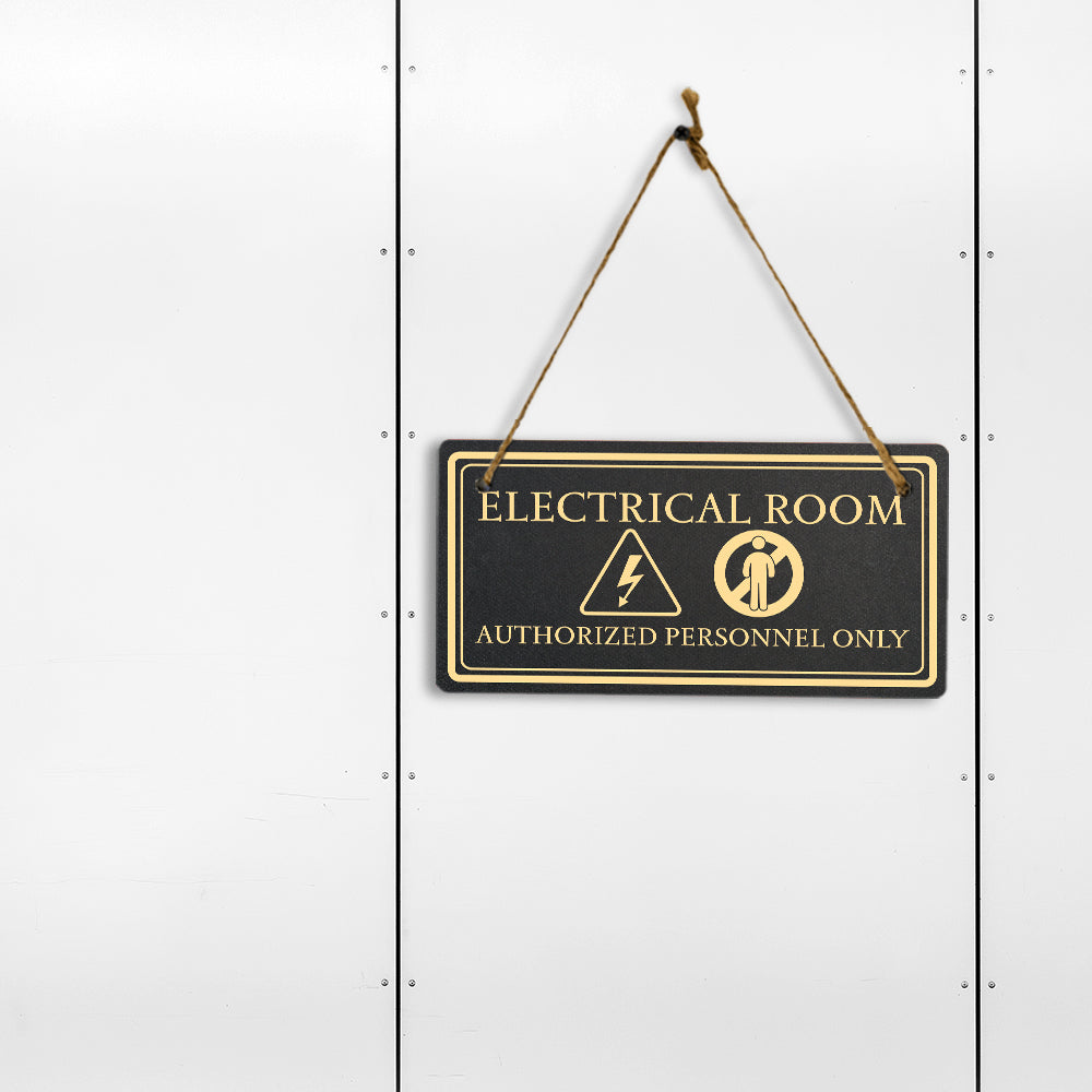 Electrical Room Authorized Personnel Only 5x10 Hanging Plus Wall or Door Sign | Rustic Twine | Workplace Safety Signage