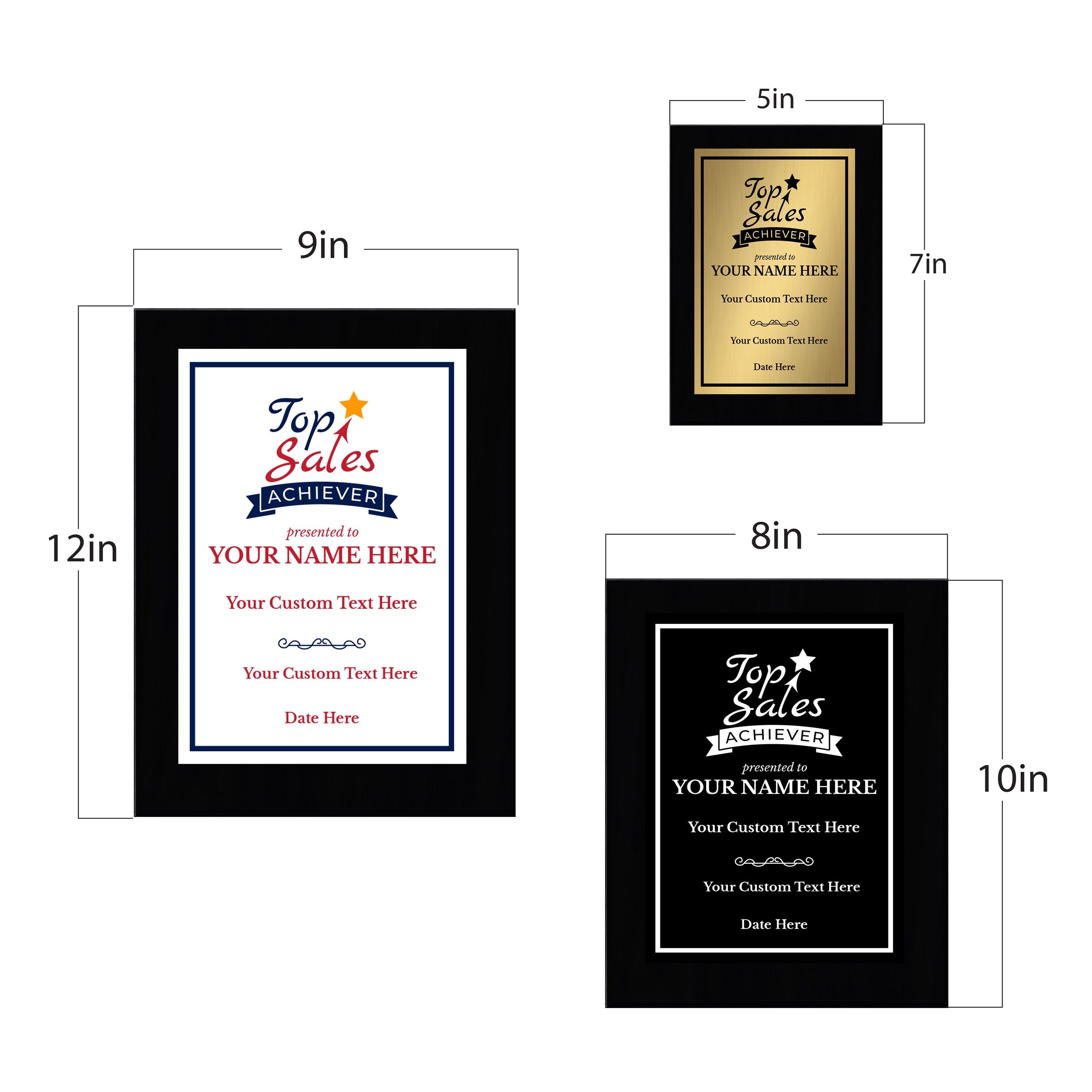 Top Sales Achiever Customizable Black Frame Award Plaque | Easel Mount Option | Achievement and Recognition Personalizable Plaques