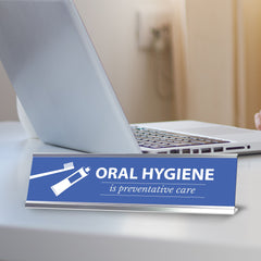 Signs ByLITA Oral Hygiene is Preventative Care Dental Office Decor Silver Frame, Desk Sign (2x8“)
