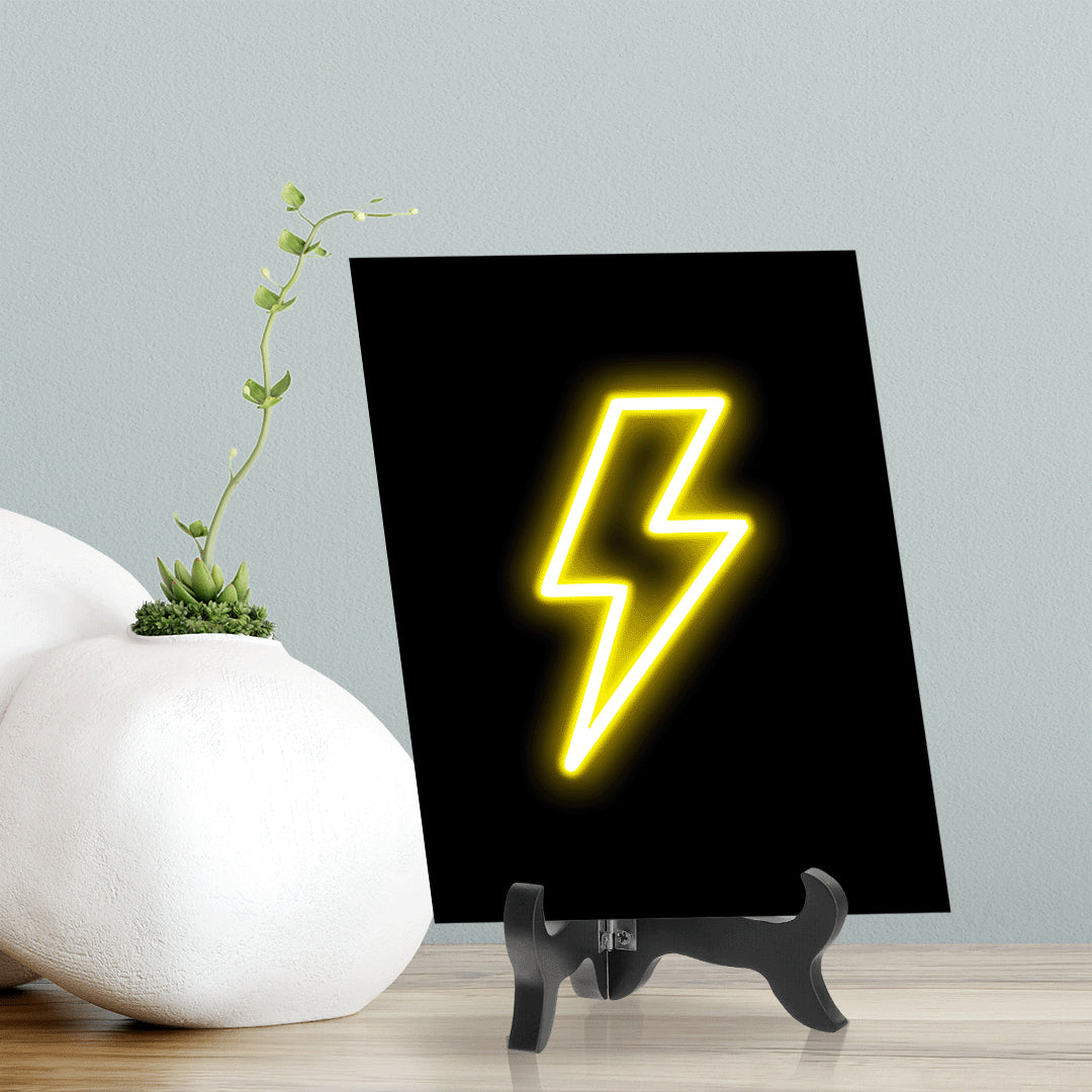 Lightning Neon Graphic Style Table Sign with Acrylic Stand (6x8“) | Live Streamer Gaming Themed Decoration
