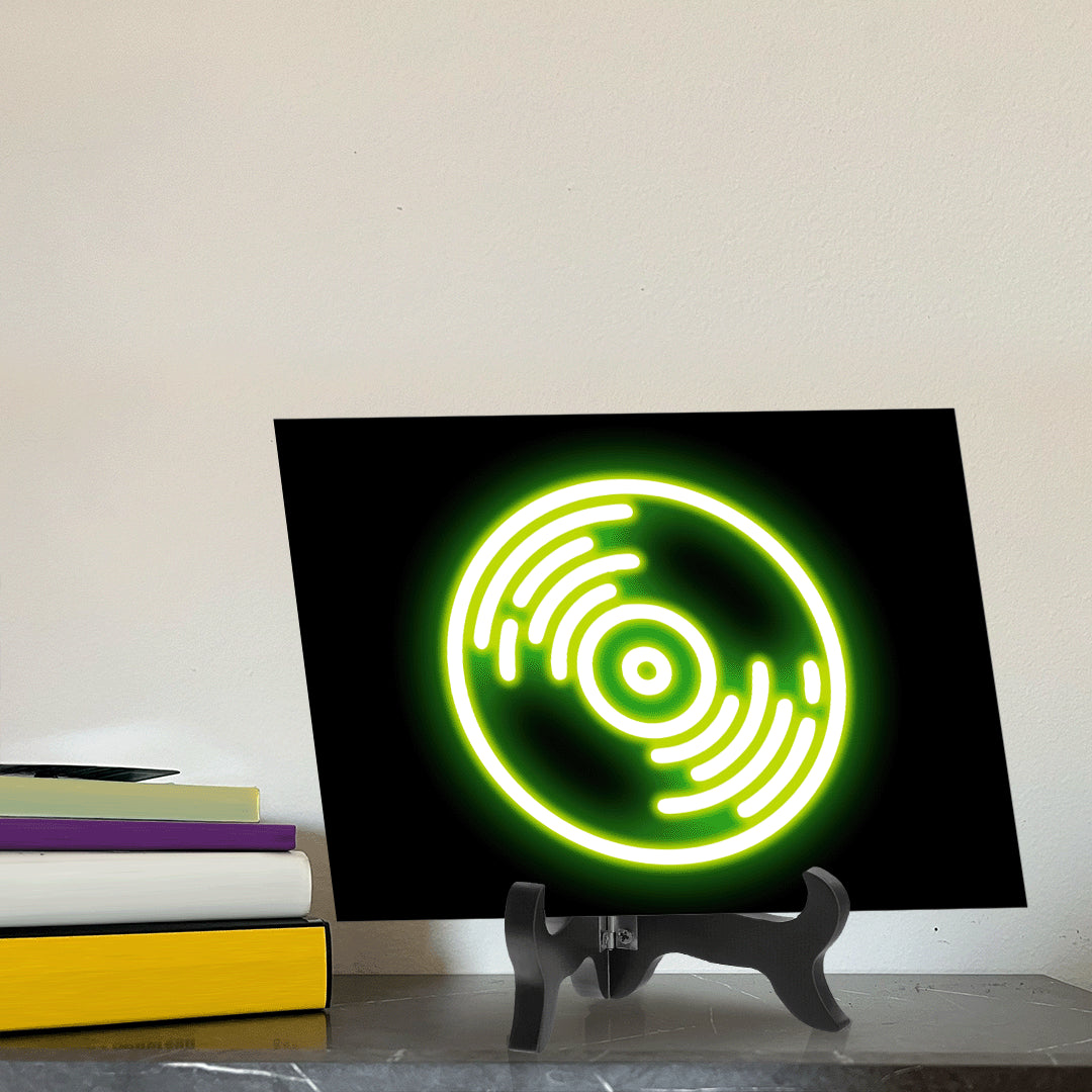Vinyl Record Neon Graphic Style Table Sign with Acrylic Stand (6x8“) | Live Streamer Gaming Themed Decoration