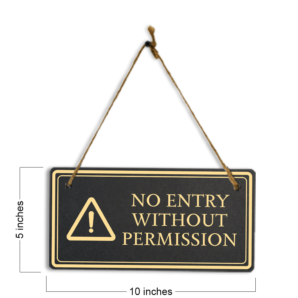 No Entry Without Permission 5x10 Hanging Plus Wall or Door Sign | Rustic Twine | Workplace Safety Signage