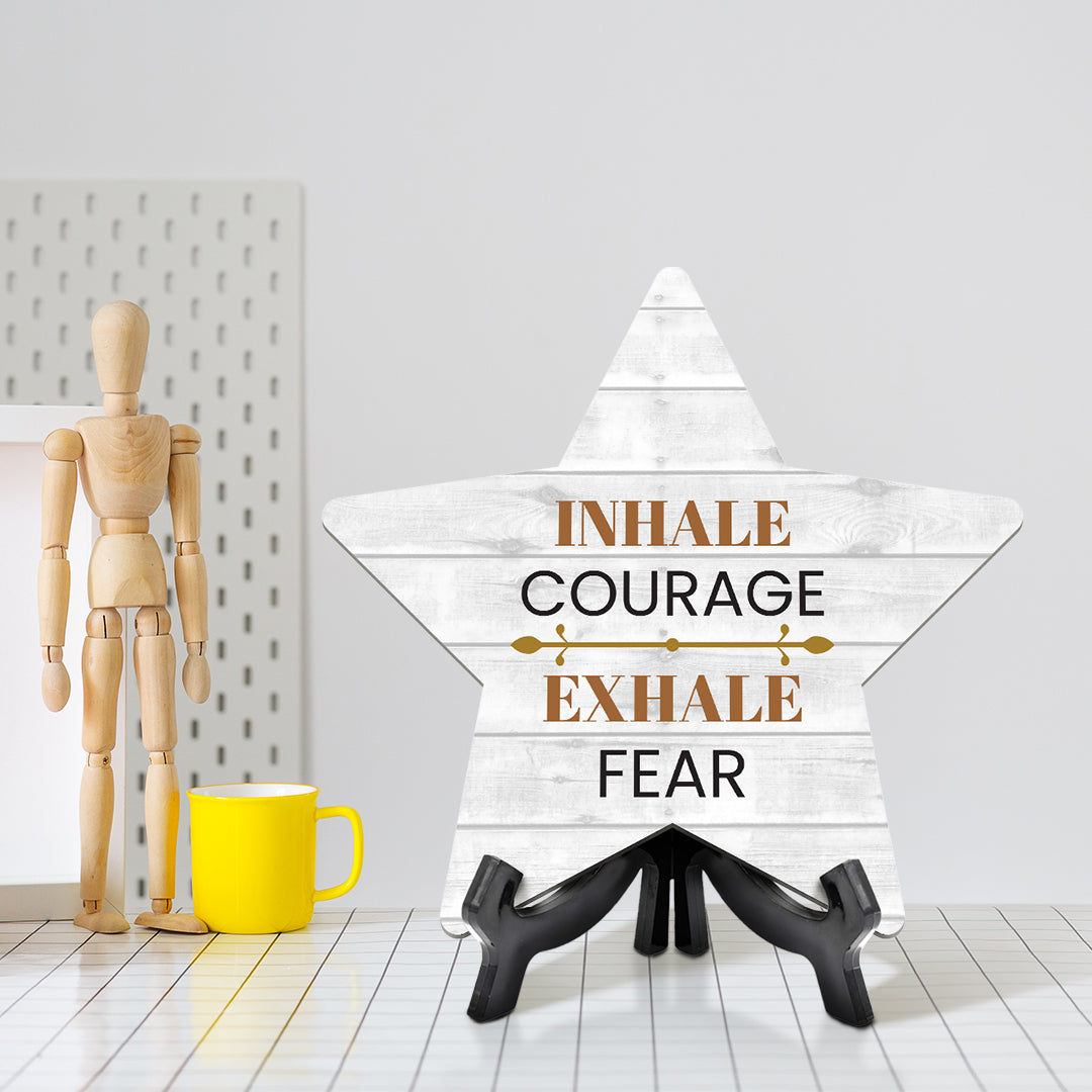 Signs ByLITA Inhale Courage, Exhale Fear, Wood Color Star Table Sign (6"x5")