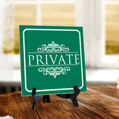 Private 5"x 5" Square Table Sign With Acrylic Easel | Home & Office Decor