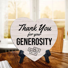Signs ByLITA Heart Thank You for Your Generosity Wood Color, Table Sign [6 x 5"]