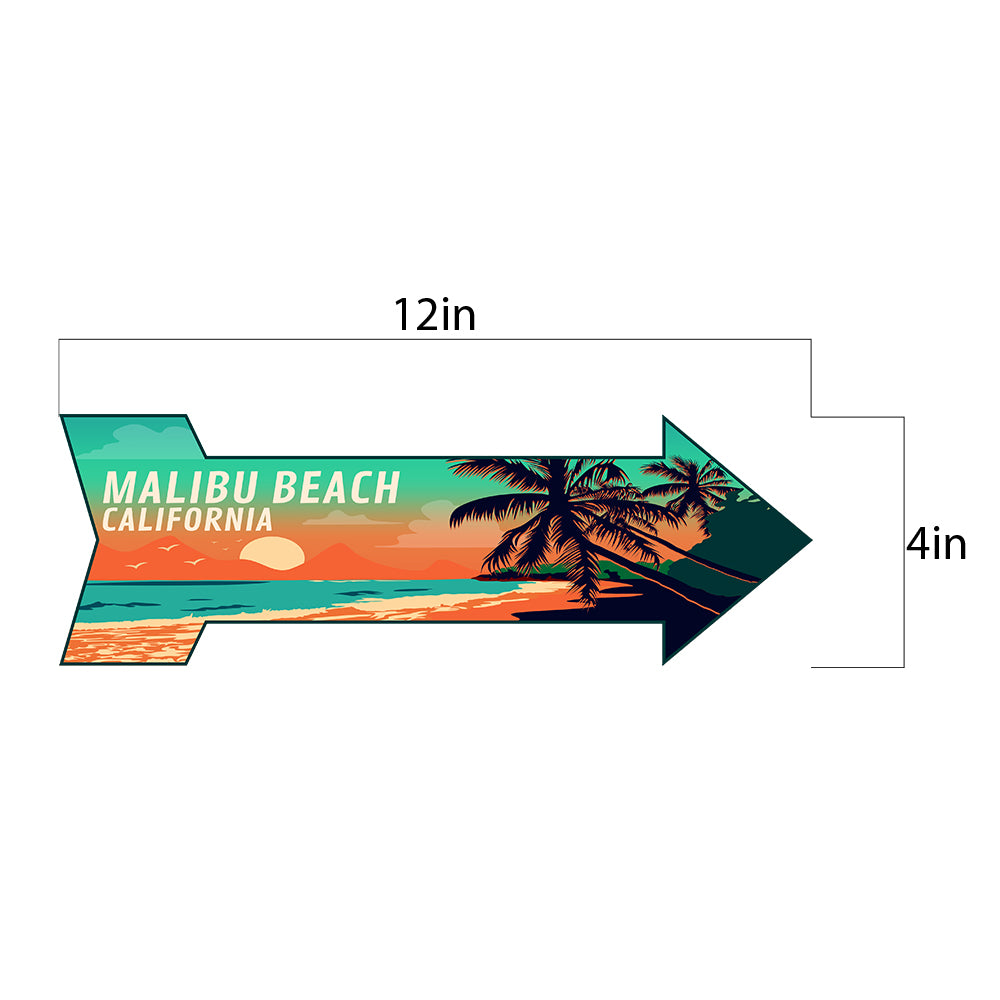 Arrow Shape Plus Malibu Beach, California 12x4" Wall or Door Sign | Stylish Famous US Beach Souvenirs