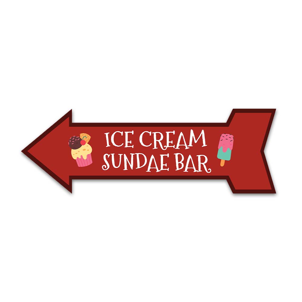 Arrow Shape Plus Ice Cream Sundae Bar 12x4" Wall or Door Sign | Christmas Holiday Decoration