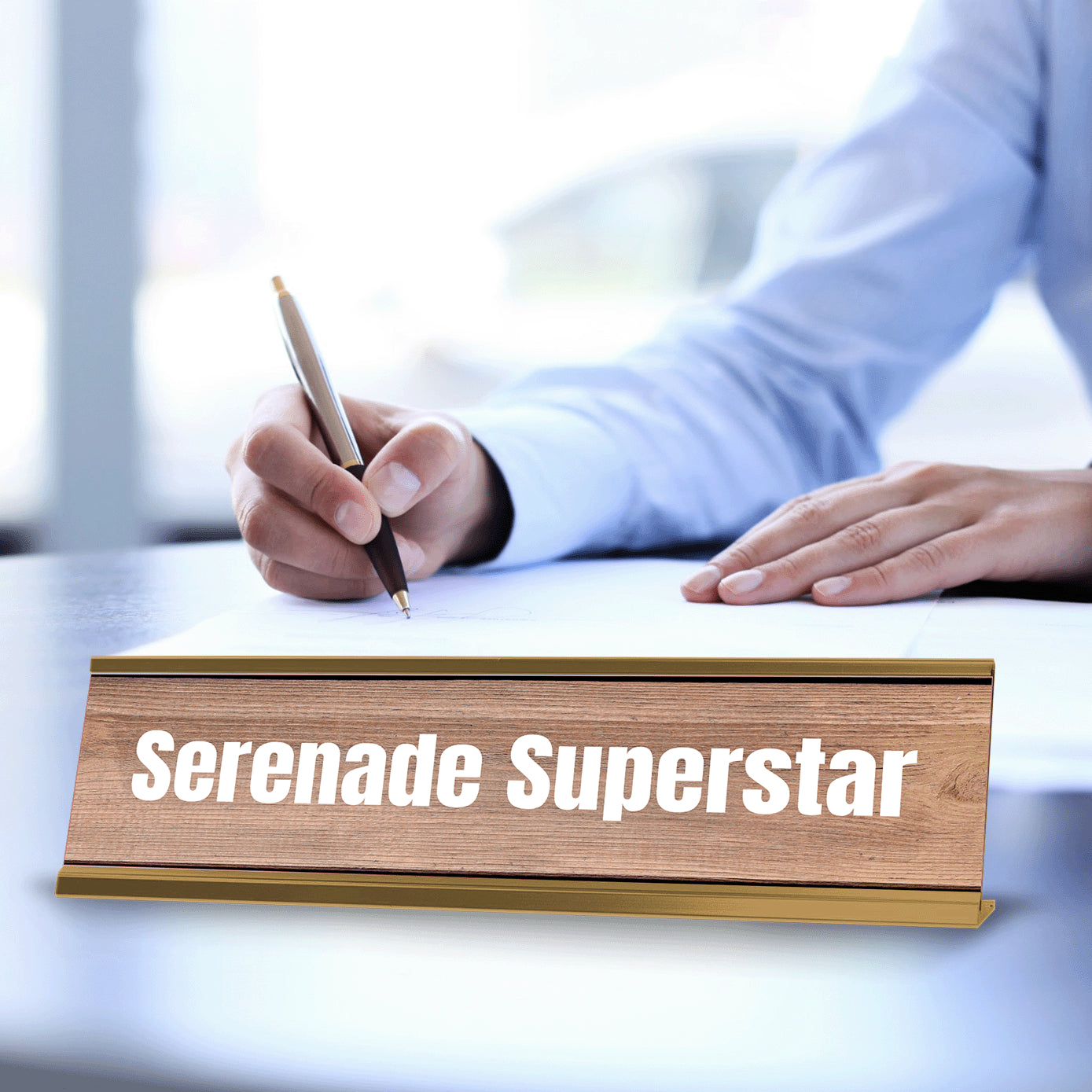 Serenade Superstar Gold Frame Desk Sign (2x8") | Novelty Workplace and Home Office Decoration For Him