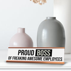Signs ByLITA Proud Boss of Freaking Awesome Employees Gold Frame Desk Sign (2x8?)