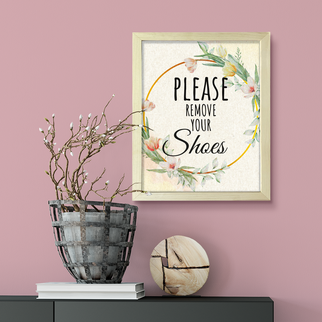 Please Remove Your Shoes, Floral UNFRAMED Print Kitchen Hospitality Wall Art