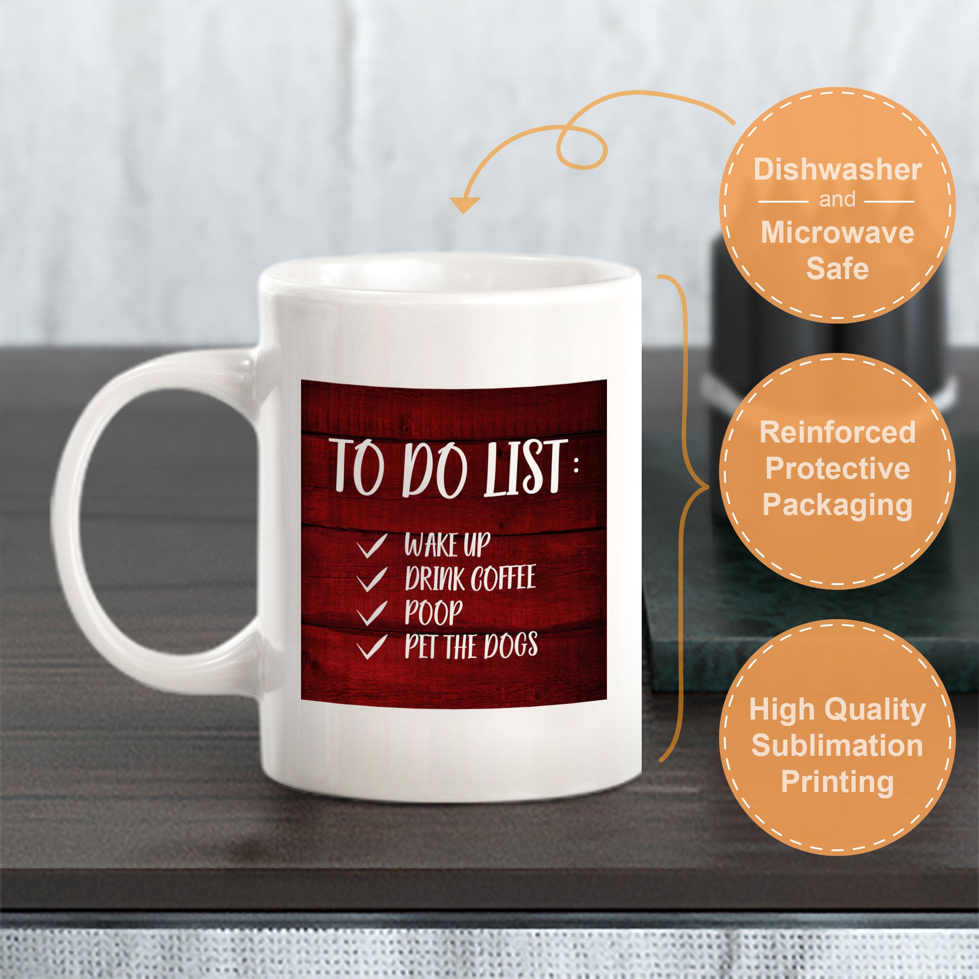 To Do List Wake Up Drink Coffee Poop Pet The Dogs 11oz Plastic or Ceramic Coffee Mug | Funny Home Cups