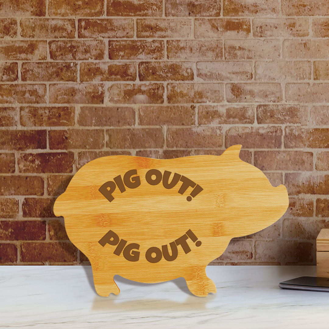 Pig Out! (13.75 x 8.75") Pig Shape Cutting Board | Funny Decorative Kitchen Chopping Board