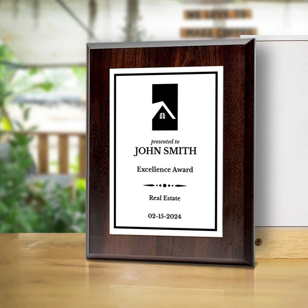 Real Estate Theme Customizable Award Plaque |Easel Mount Option | Recognition of Achievement and Service Personalizable Plaques