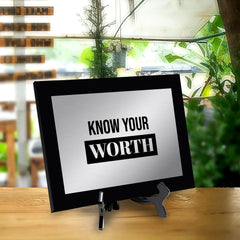 Know Your Worth Decorative Wall Plaque | Easel Mount Option | Inspirational Affirmation Wall Art