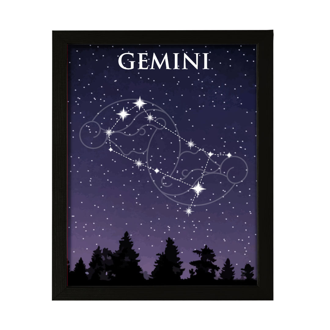 Designs ByLITA Gemini Zodiac Sign Night Sky, Wall Print Art | Home and Office Decor | Astrology Star Sign Bedroom Decoration | Perfect Gift
