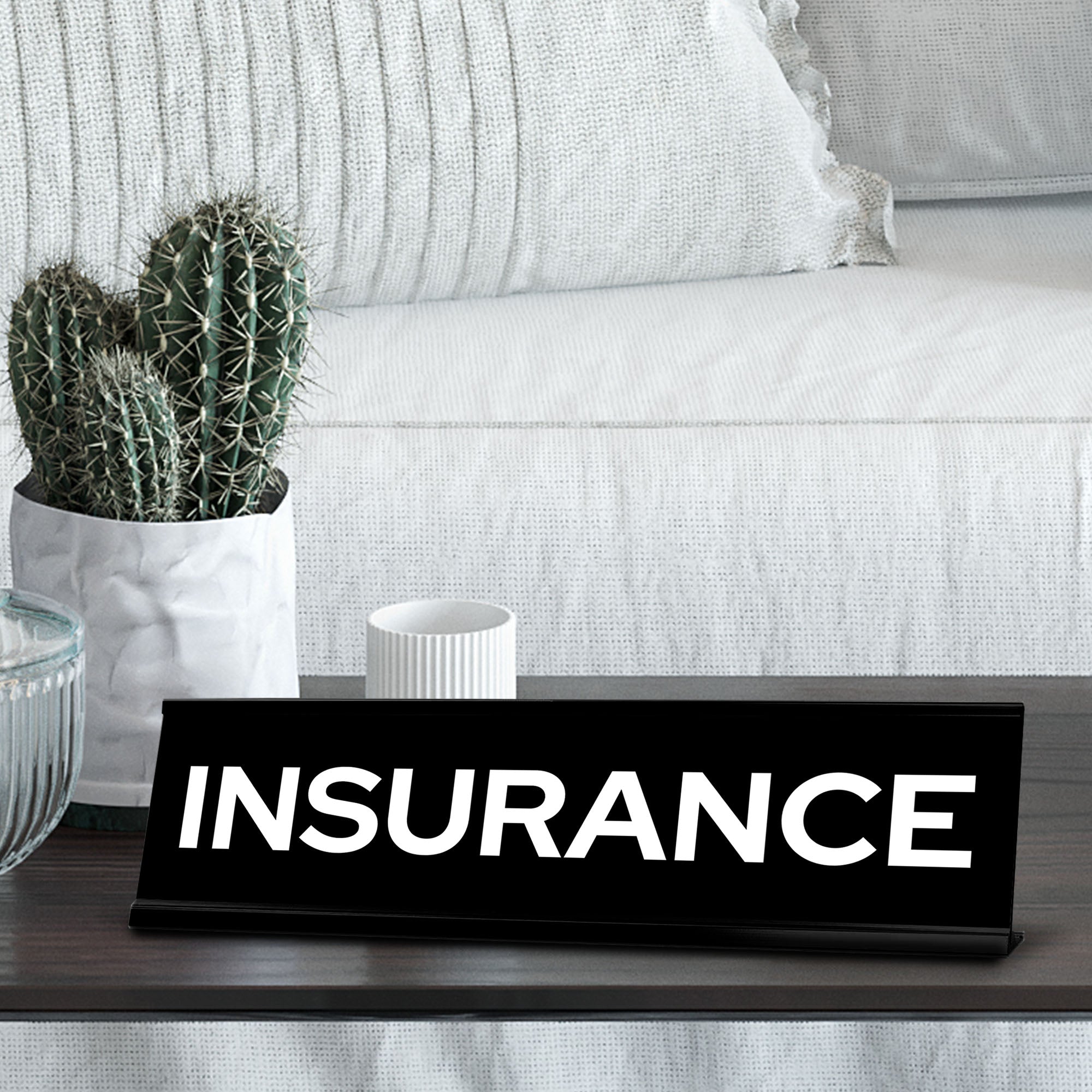 Signs ByLITA Insurance Black Frame, Desk Sign (2x8")