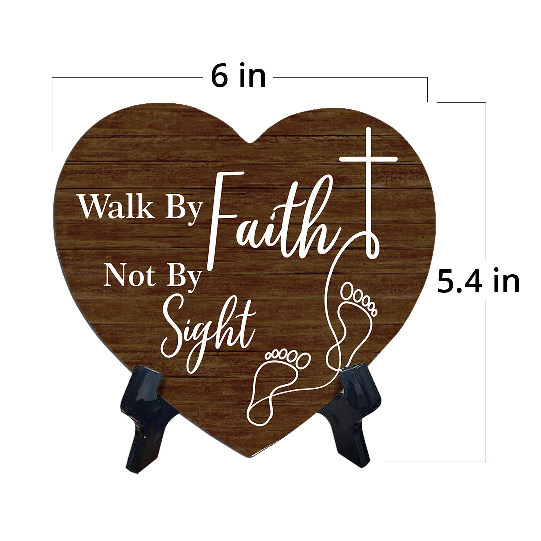 Sign ByLITA Heart Walk By Faith Not By Sight, Wood Color, Table Sign (6"x5")