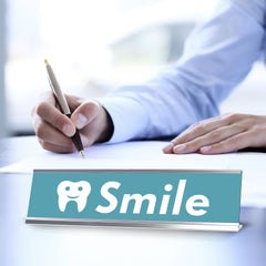 Signs ByLITA Smile Dental Office Decor Silver Frame, Desk Sign (2x8“)