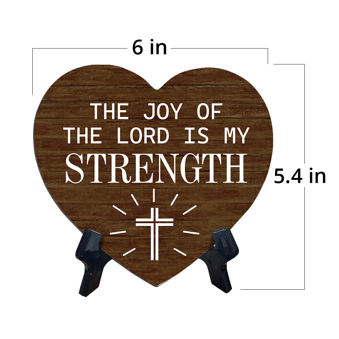 Sign ByLITA Heart The Joy Of The Lord is My Strength, Wood Color, Table Sign (6"x5")