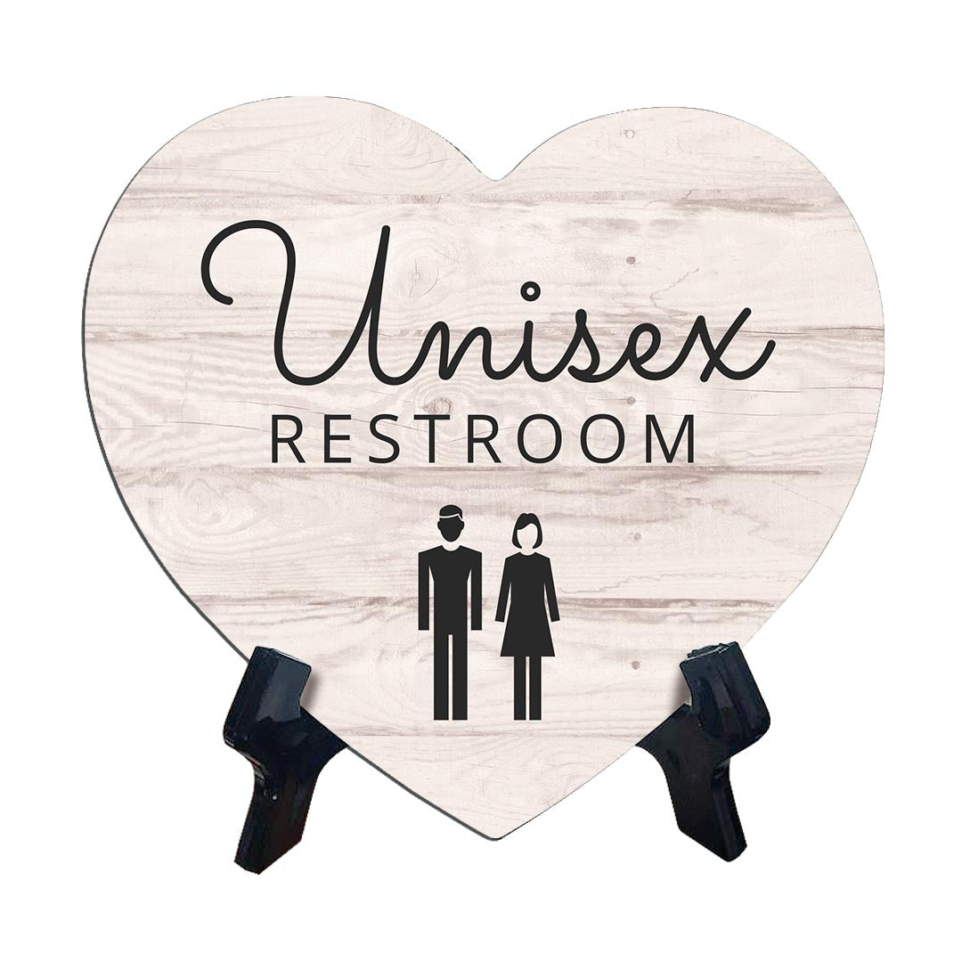 Signs ByLITA Heart Unisex Restroom, Wood Color, Table Sign (6"x5")