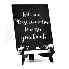 Welcome Hand Wash Sign Sign with Easel, Reindeer Design (6 x 8")
