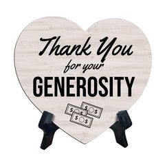 Signs ByLITA Heart Thank You for Your Generosity Wood Color, Table Sign [6 x 5"]