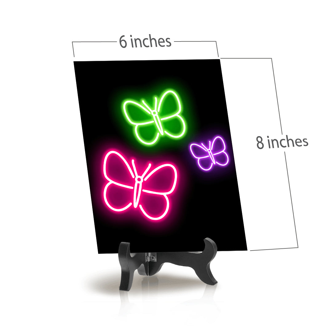 Butterflies Neon Graphic Style Table Sign with Acrylic Stand (6x8“) | Live Streamer Gaming Themed Decoration