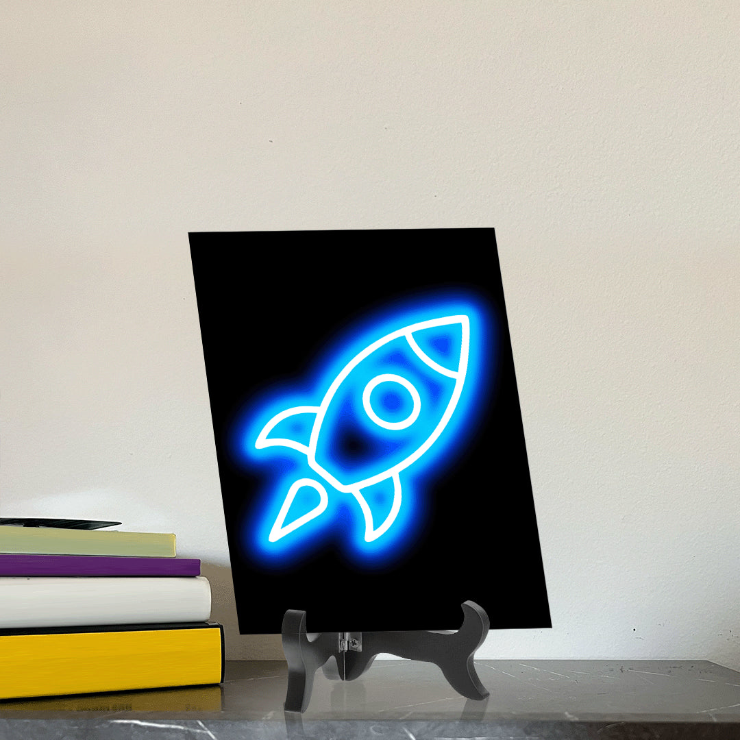 Rocket Neon Graphic Style Table Sign with Acrylic Stand (6x8“) | Live Streamer Gaming Themed Decoration