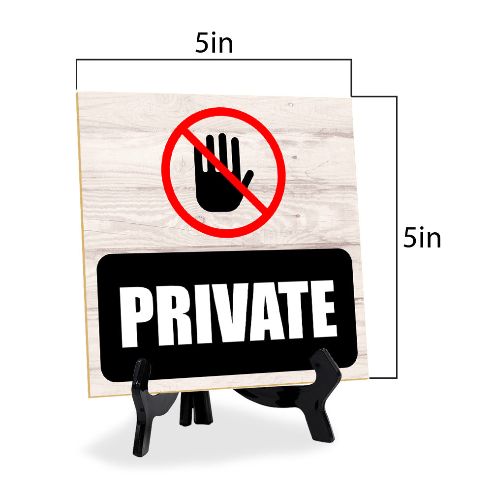 Private (Hand) 5"x 5" Square Table Sign With Acrylic Easel | Home & Office Decor